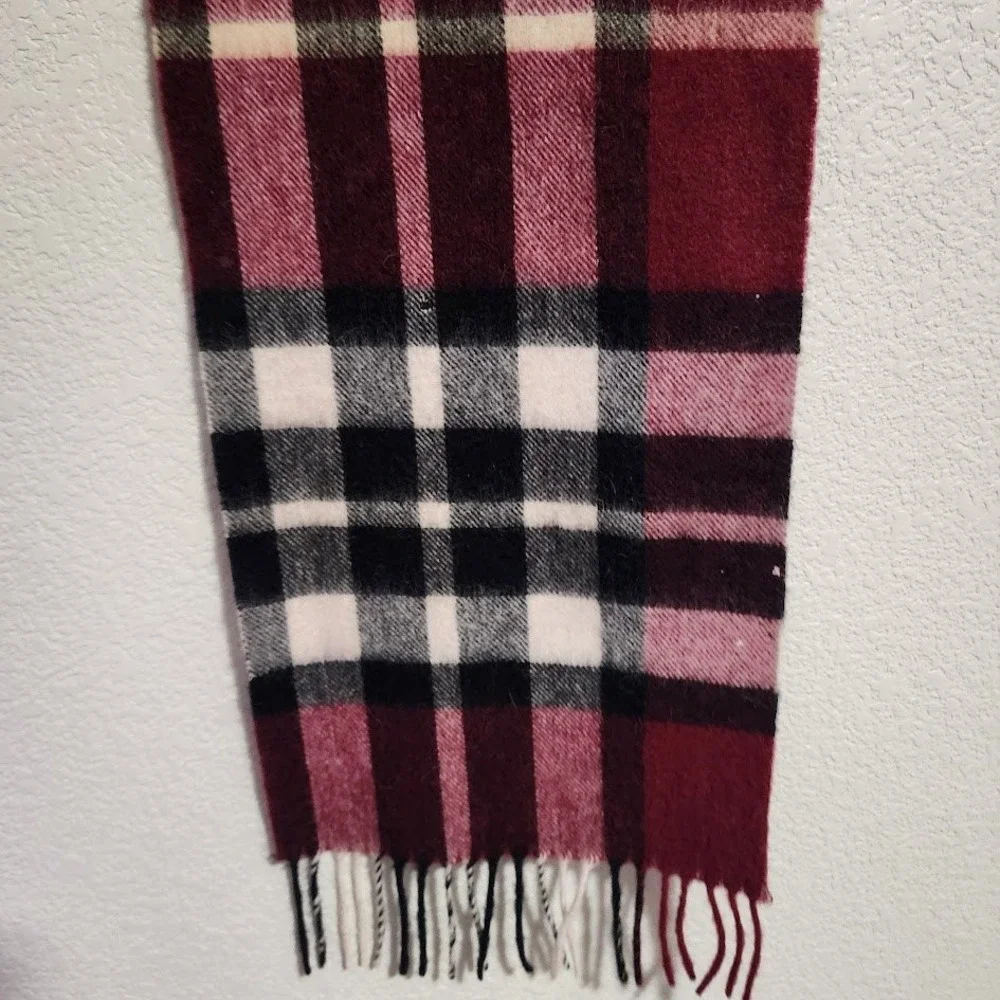 BALLANTRAE EDINBURGH Plaid Lambswool‎ Scarf Burgundy Check Fringe